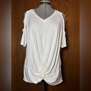 Ava James Elegant Cream Cold Shoulder knit top- medium